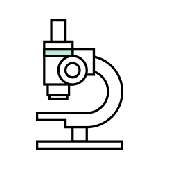 Microscope icon representative of research and analysis done in early phases of product design development