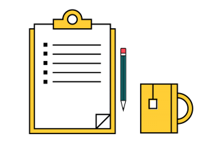 Checklist and pencil icon symbolic of process of determining how much is patent, how to apply, etc.